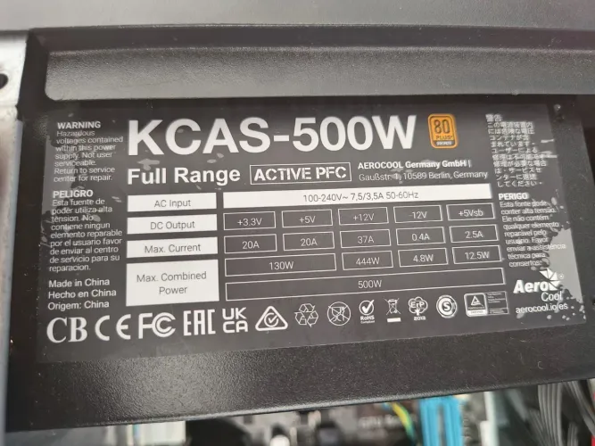 Fonte Aerocool KCAS 500W 80 Plus Bronze PFC Ativo