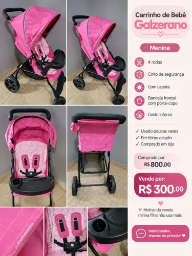 Carrinho de bebê menina GALZERANO