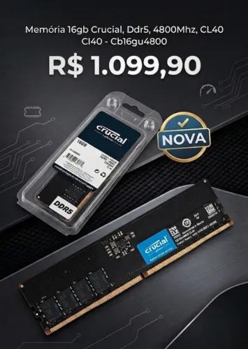 Memória 16gb Crucial, Ddr5, 4800mhz, Cl40 - Cb16gu4800