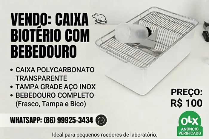 Caixa Biotério de Policarbonato com Bebedouro Completo