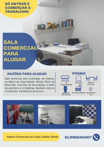 Sala Comercial Mobiliada 30m² - Galeria Luzi Center - Casa Caiada - Olinda- Aluguel