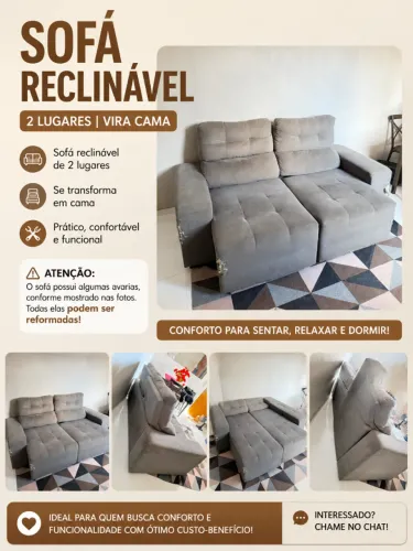 Sofá Retrátil e Reclinável 2 Lugares ? Vira Cama