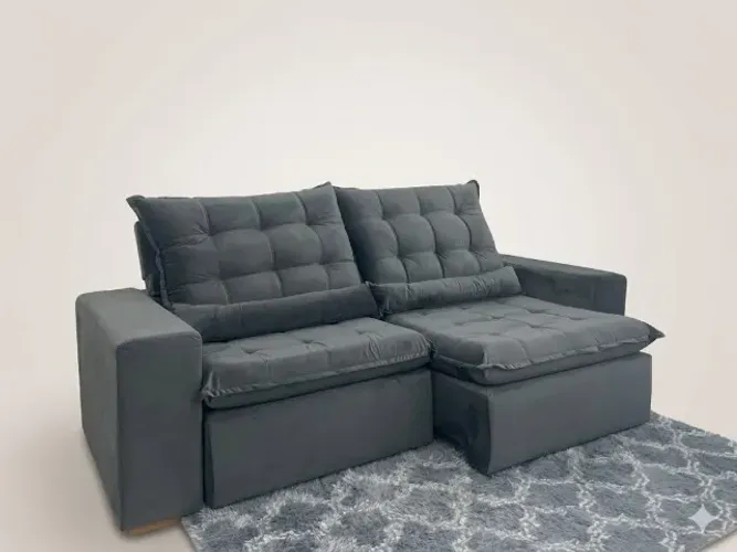Oferta! - Sofá Retrátil e Reclinável Londres Cinza com Almofada