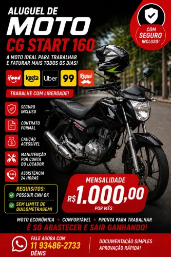? ALUGUEL DE MOTO CG START 160 - PRONTA PARA TRABALHAR! ?