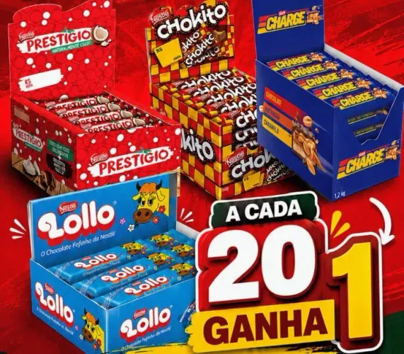 Charge , prestígio e Chokito cx com 30 unidades