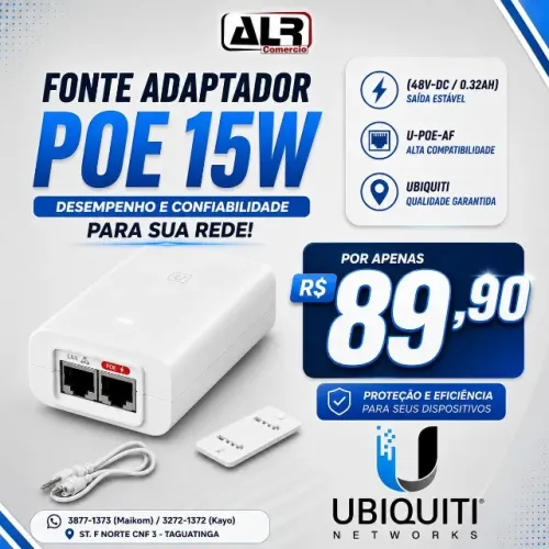 FONTE ADAPTADOR POE 15W 48V 0.32AH UBIQUITI U-POE-AF