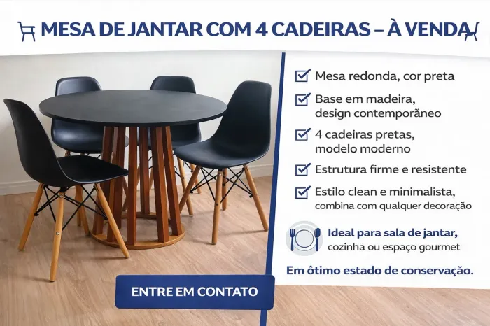Mesa redonda + 4 cadeiras - design moderno