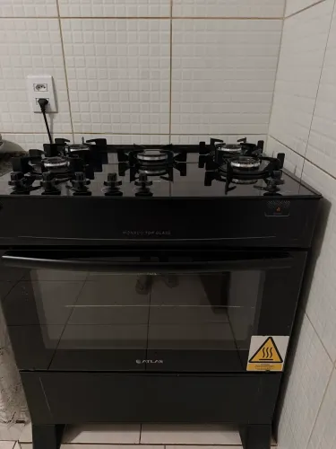 Fogão Atlas Mônaco Top Glass 5 Bocas Preto com Acendimento Automático