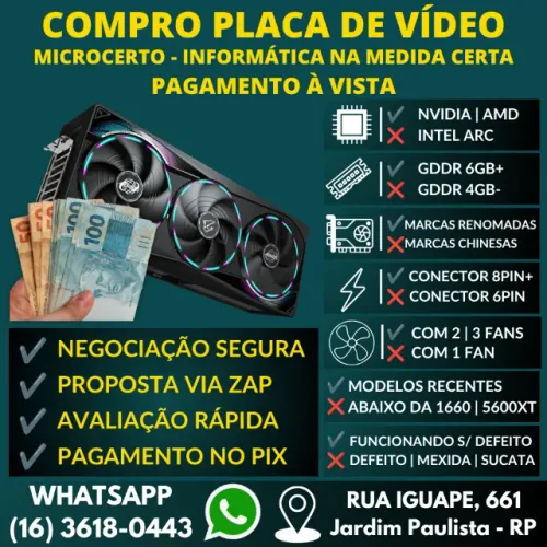 Placa de Vídeo GTX 1660 1660 Super RX 5600XT 6600 7600 RTX 2060 2070 3050 3060