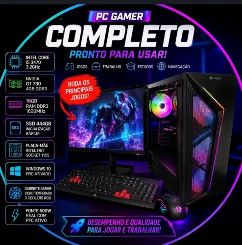 PC Gamer Completo | 16GB RAM + SSD 444GB + GT 730 4GB