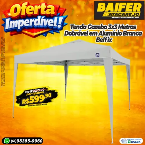 Tenda Gazebo 3x3 Metros Dobrável em Alumínio Branca Belfix