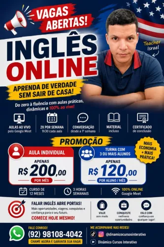 Curso de Inglês Online | Aulas ao Vivo | Google Meet