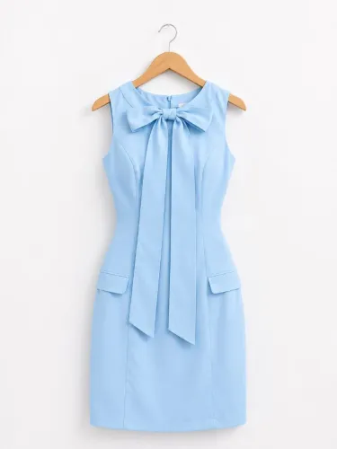 Vestido Tubinho de Laço, cor Azul Claro