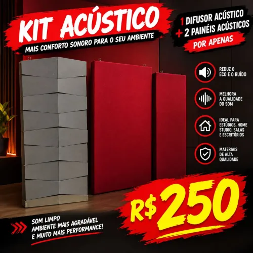 Kit Difusor + 2 painéis acústicos