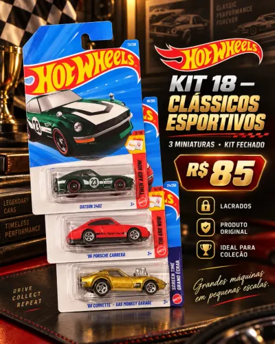 Kit 18 - Hot Wheels Porsche Corvette Datsun 3 miniaturas