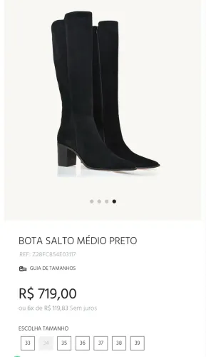 Bota UZA camurça preta salto médio bloco. Novo (nunca usada) 
