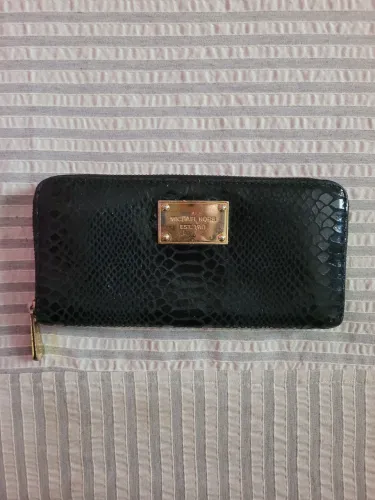 carteira em couro legítimo de cobra Michael Kors preta