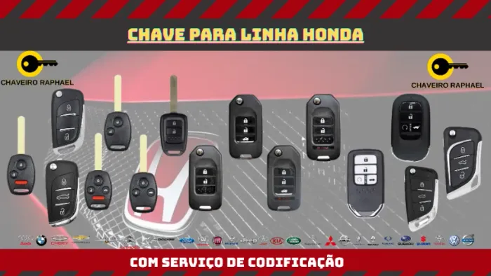 Chave Honda Presença, Canivete, Telecomando e Reserva Simples Com Serviço de Codificação