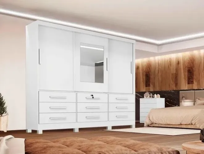 Guarda Roupa 3 Portas 9Gav. 100%MDF C/Espelho 1.80M. Produtos Novos Direto da Fábrica.