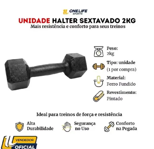 2 unidades de Halteres sextavado 2kg total 4 kg