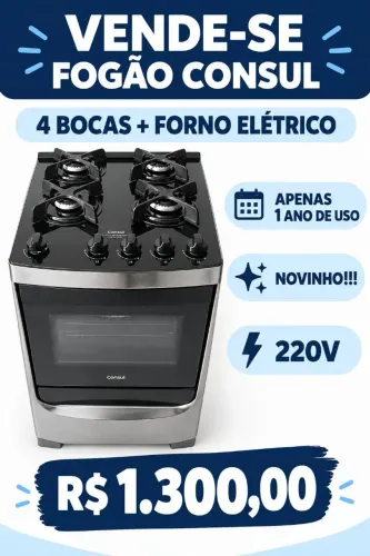 Vendo fogão CONSUL 4 BOCAS , FORNO ELÉTRICO, TAMPA DE VIDRO, NOVINHO!!! POR *R$1300!!! *