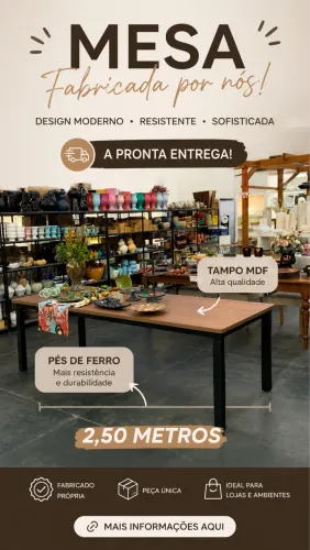 Mesa Grande de Ferro e MDF - estilo industrial / Robusta