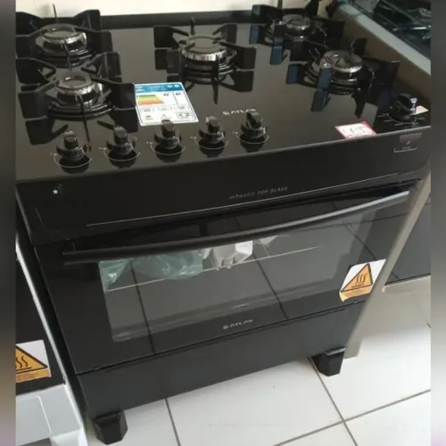 Fogão Atlas 5 Bocas Atenas Glass com Mesa de Vidro Bivolt