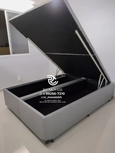 Conjunto cama box Baú Queen 1.58x1.98 Bipartido Blindado com Pistão a Gás