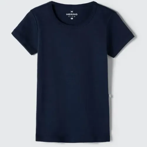 Blusa Básica Infantil Menina Manga Curta Slim Em Ribana - tamanho 6 - Azul (Hering)