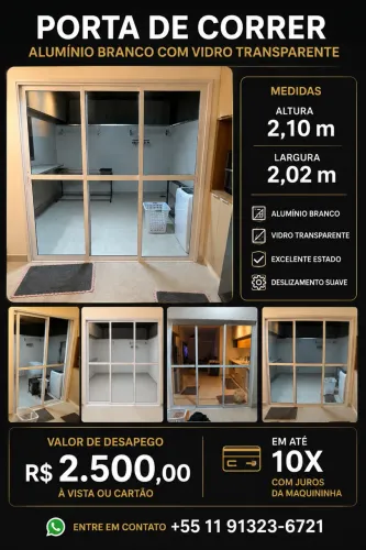 DESAPEGO! Porta de Correr em Alumínio Branco 2,10 x 2,02 m - Excelente Estado