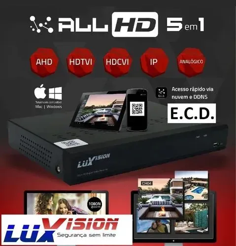 DVR LUXVISION 4 CANAIS FULL HD 5 em 1 HD incluso