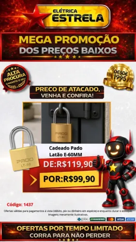 Cadeado Pado Latão E-60mm - Oferta Especial | Código 1437