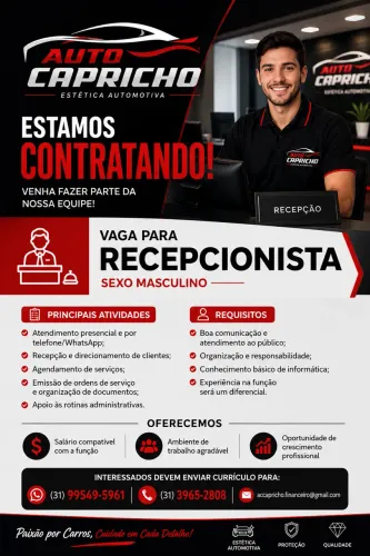 Vaga para recepcionista 