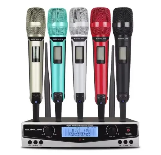 Microfone Duplo Sem Fio Estilo Sennheiser SKM 9100 Alta qualidade em Metal 2 bastões