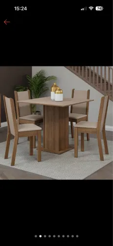 conjunto sala do jantar mesa tampo de madeira 4 cadeira
