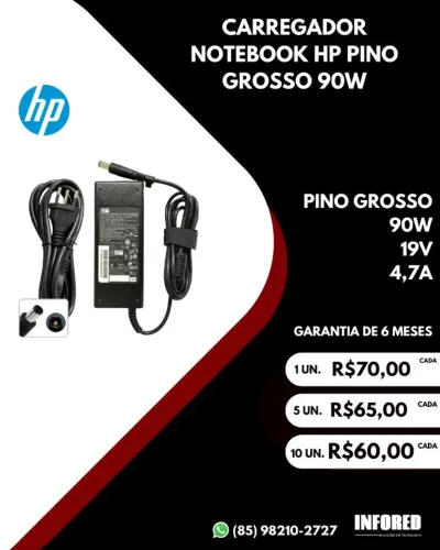 Carregador notebook HP pino grosso 90W