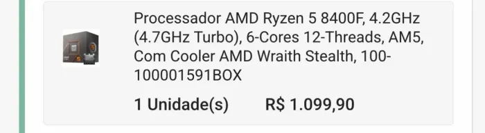 Processador AMD Ryzen 5 8400F, 4.2GHz (4.7GHz Turbo), 6-Cores 12-Threads, AM5