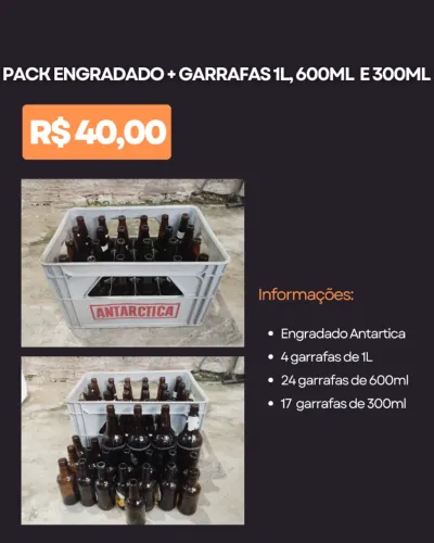 Pack Engradado + garrafas 1L, 600ml  e 300ml