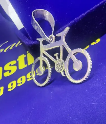 Pingente Bicicleta Ciclista Prata 950 Peso 2.00 Gramas 30 mm x20 mm                       