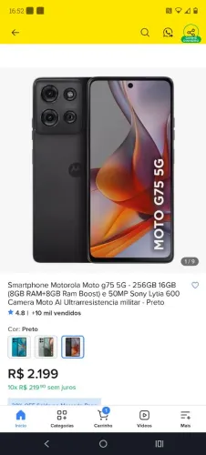 Vendo Motorola moto g75 igual o da foto, 5 meses de uso