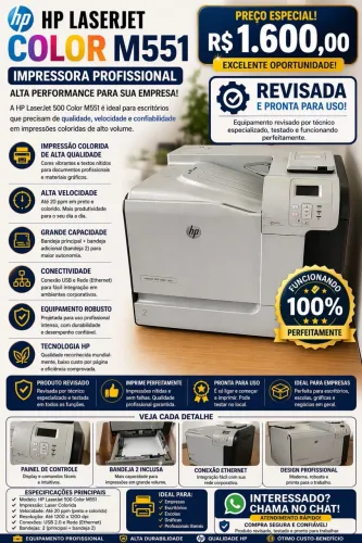 HP LaserJet Color M551 Revisada - Impressora Profissional Alta Performance