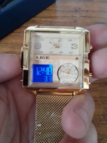 RELÓGIO ORIGINAL LIGE DOURADO DIGITAL E ANALÓGICO QUADRADO NOVO NA CAIXA BELO HORIZONTE