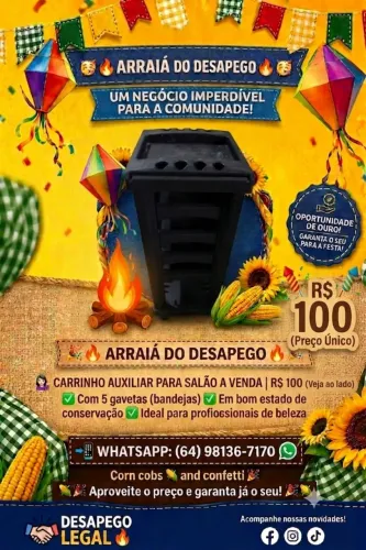 Carrinho auxiliar para salão com rodinhas r$ 100 passamos cartão