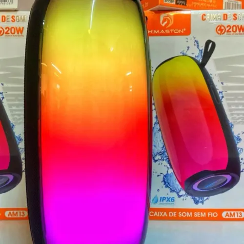 Caixa De Som Bluetooth 5.3 Sem Fio H'maston Am13 Rgb Neon Ipx6 20W Led