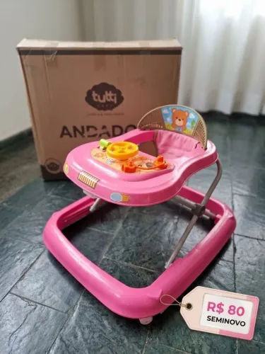 Andador Tutti Baby Rosa Seminovo Na Caixa