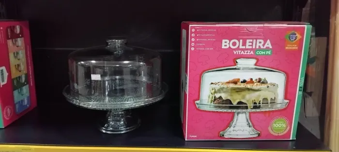 BOLEIRA DE VIDRO COM PÉ E TAMPA