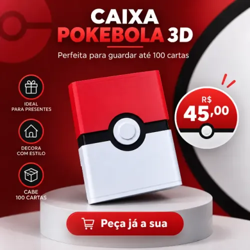 Caixa Pokébola 3D para até 100 Cartas - Organizador Pokémon