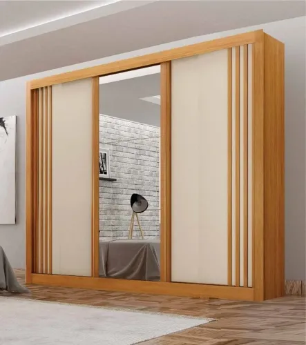Guarda Roupa Moderno com Espelho e Design Amadeirado