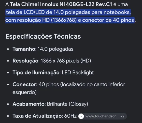 Tela de notebook 14 polegadas