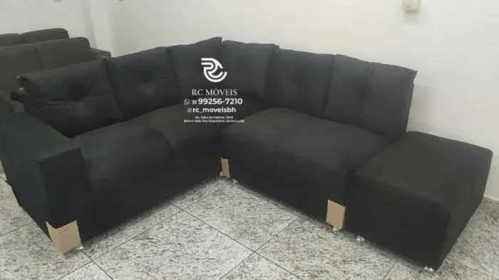 Sofá de Canto com Puff Suede de qualidade D33 Confortável Direto da Fábrica | Oferta Espec